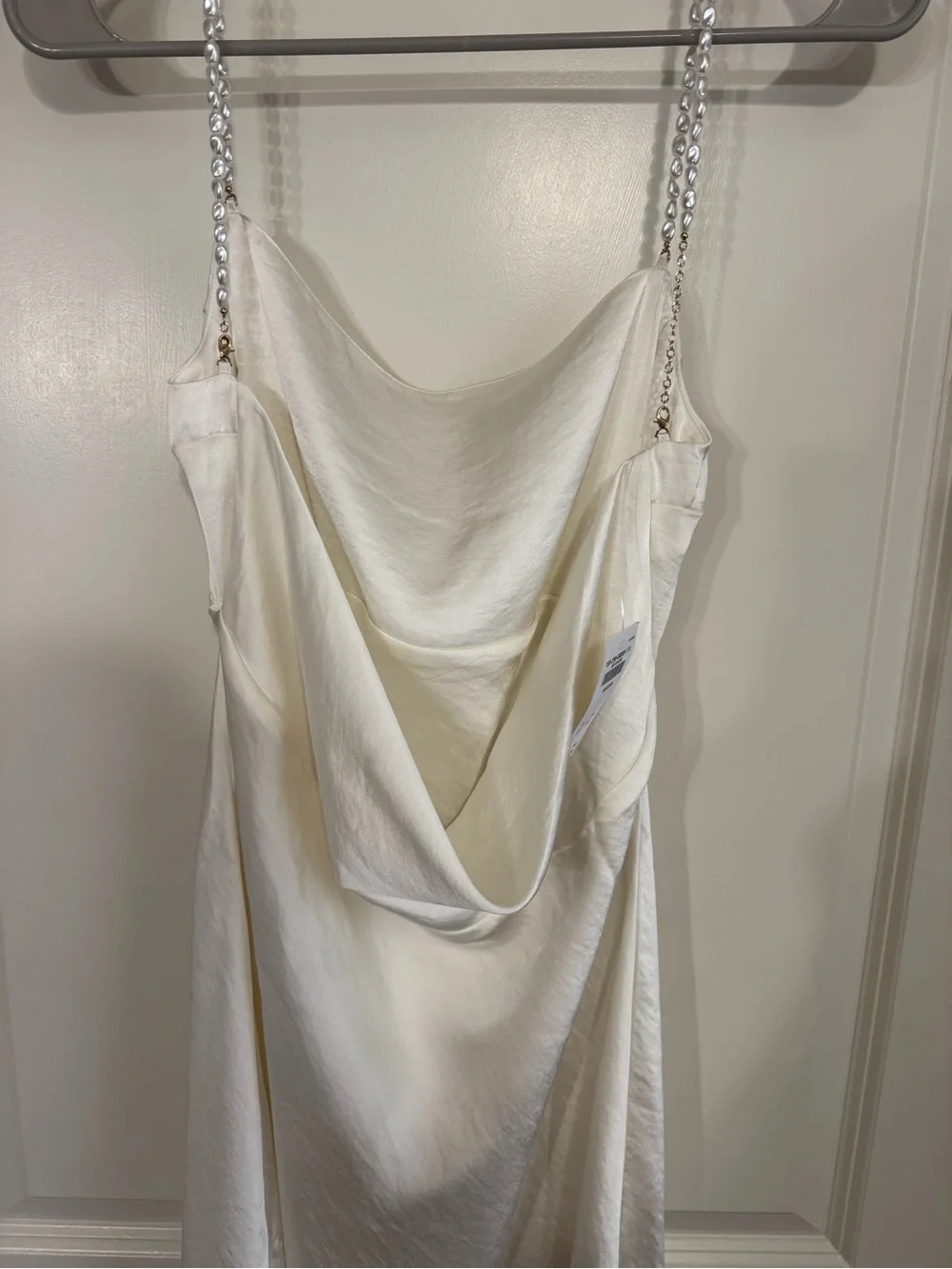 Abercrombie & Fitch White Satin Maxi Slip Dress with Chain Straps